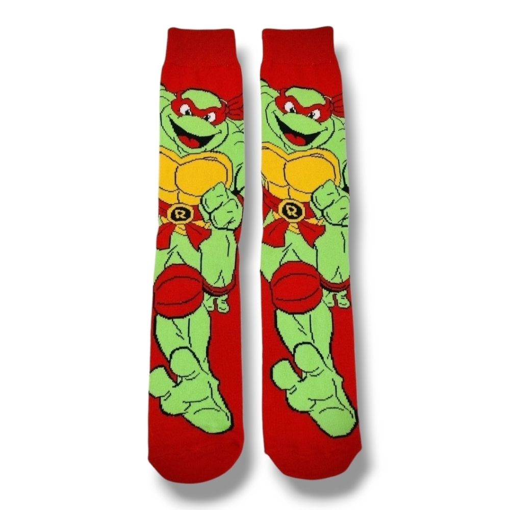 TMNT Teenage Mutant Ninja Turtles Raphael Red Green Crew Socks NWOT One Size OS